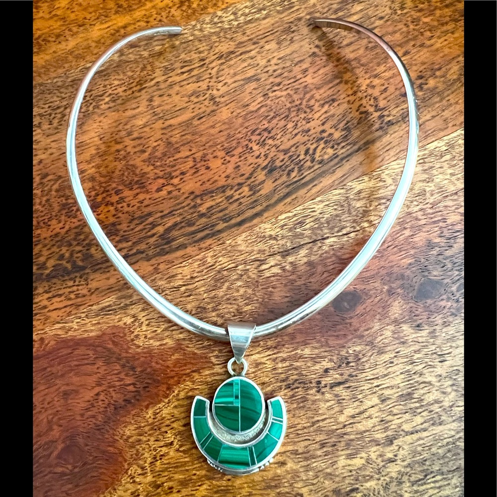 Gorgeous Malachite Sterling Choker necklace
